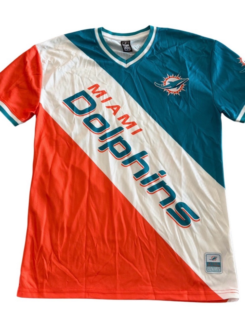 NFL Team Apparel Miami Dolphins Diagonal Color-Block Men’s Shirt Size Small